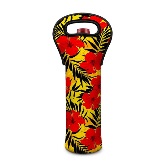 Hawaiian Hibiscus Flowers Pattern Print Single Neoprene Wine Tote