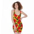 Hawaiian Hibiscus Flowers Pattern Print Sleeveless Bodycon Dress