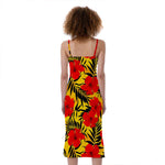 Hawaiian Hibiscus Flowers Pattern Print Slim Fit Midi Cami Dress