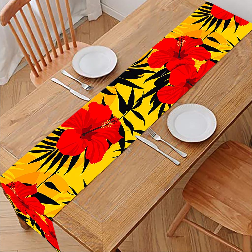 Hawaiian Hibiscus Flowers Pattern Print Table Runner