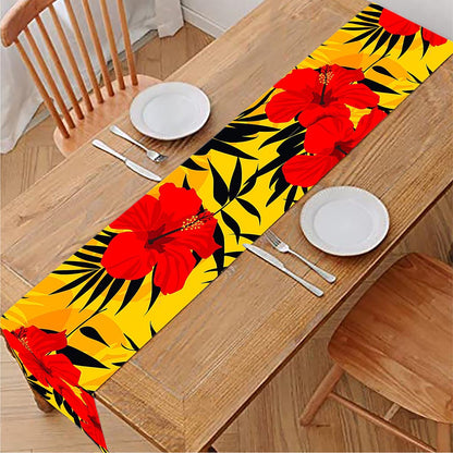 Hawaiian Hibiscus Flowers Pattern Print Table Runner