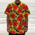 Hawaiian Hibiscus Flowers Pattern Print Textured Short Sleeve Shirt