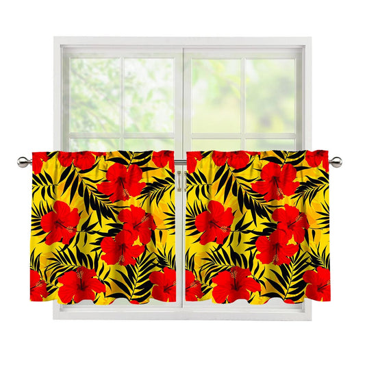 Hawaiian Hibiscus Flowers Pattern Print Tier Curtains
