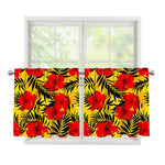 Hawaiian Hibiscus Flowers Pattern Print Tier Curtains