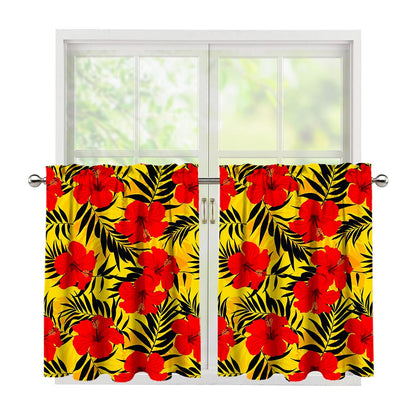 Hawaiian Hibiscus Flowers Pattern Print Tier Curtains