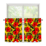 Hawaiian Hibiscus Flowers Pattern Print Tier Curtains