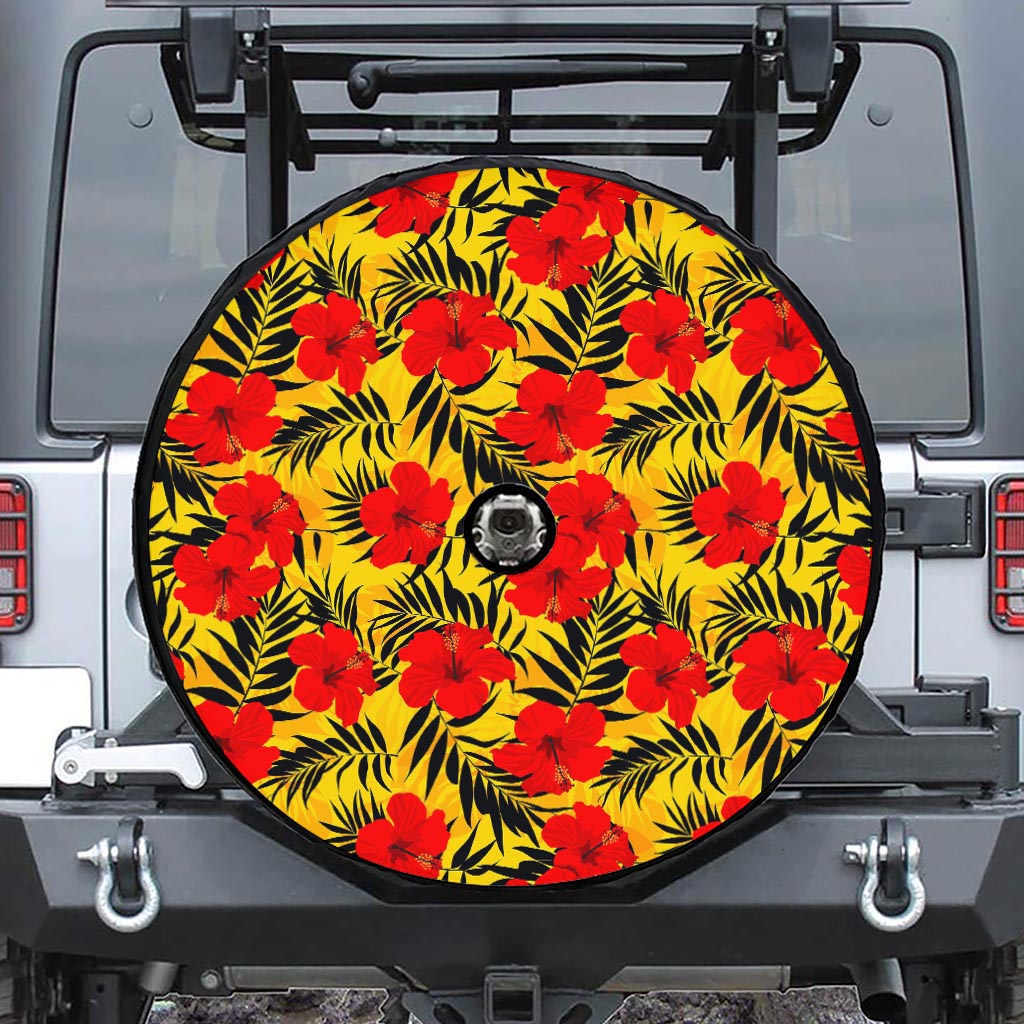 Hawaiian Hibiscus Flowers Pattern Print Tire Cover With Camera Hole