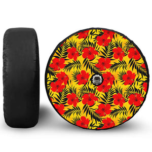 Hawaiian Hibiscus Flowers Pattern Print Tire Cover With Camera Hole