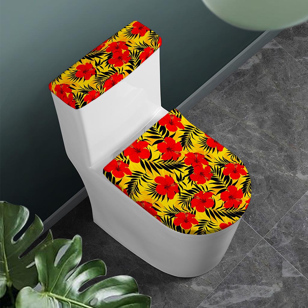 Hawaiian Hibiscus Flowers Pattern Print Toilet Lid And Tank Cover Set
