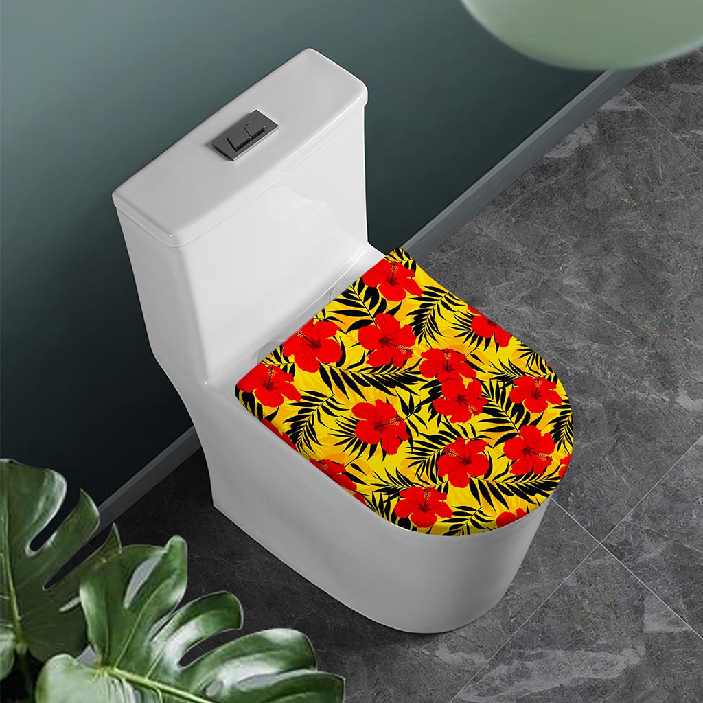 Hawaiian Hibiscus Flowers Pattern Print Toilet Lid Cover
