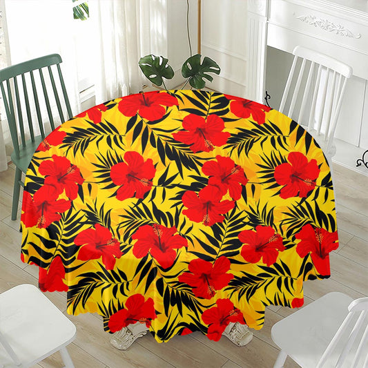 Hawaiian Hibiscus Flowers Pattern Print Waterproof Round Tablecloth