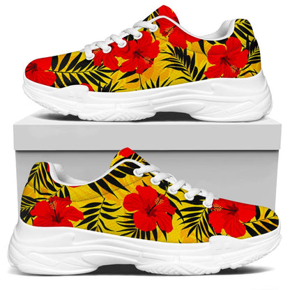 Hawaiian Hibiscus Flowers Pattern Print White Chunky Shoes