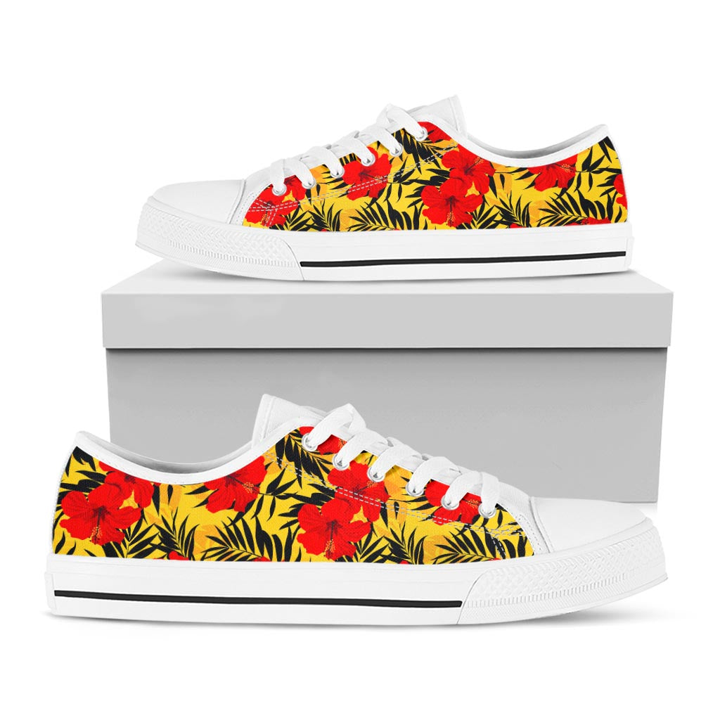 Hawaiian Hibiscus Flowers Pattern Print White Low Top Sneakers