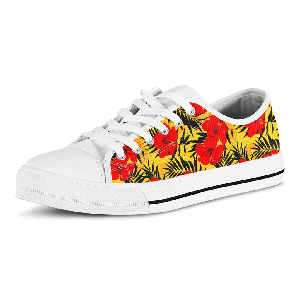 Hawaiian Hibiscus Flowers Pattern Print White Low Top Sneakers