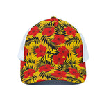 Hawaiian Hibiscus Flowers Pattern Print White Mesh Trucker Cap
