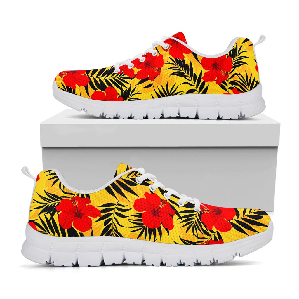 Hawaiian Hibiscus Flowers Pattern Print White Running Shoes