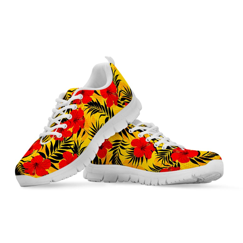 Hawaiian Hibiscus Flowers Pattern Print White Running Shoes