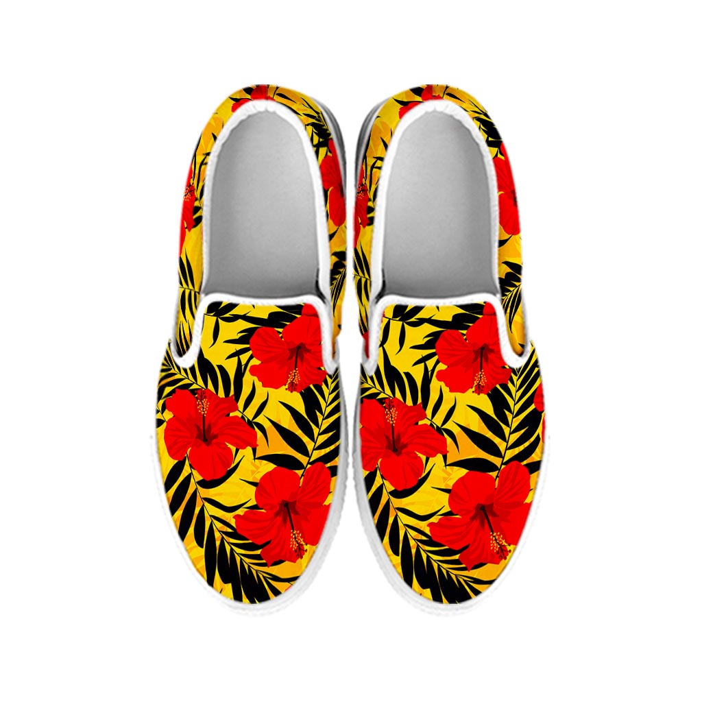 Hawaiian Hibiscus Flowers Pattern Print White Slip On Sneakers