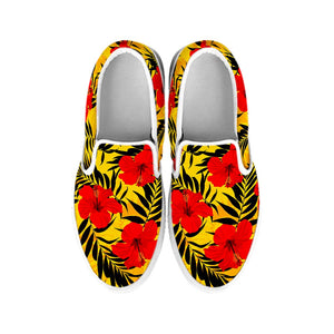 Hawaiian Hibiscus Flowers Pattern Print White Slip On Sneakers