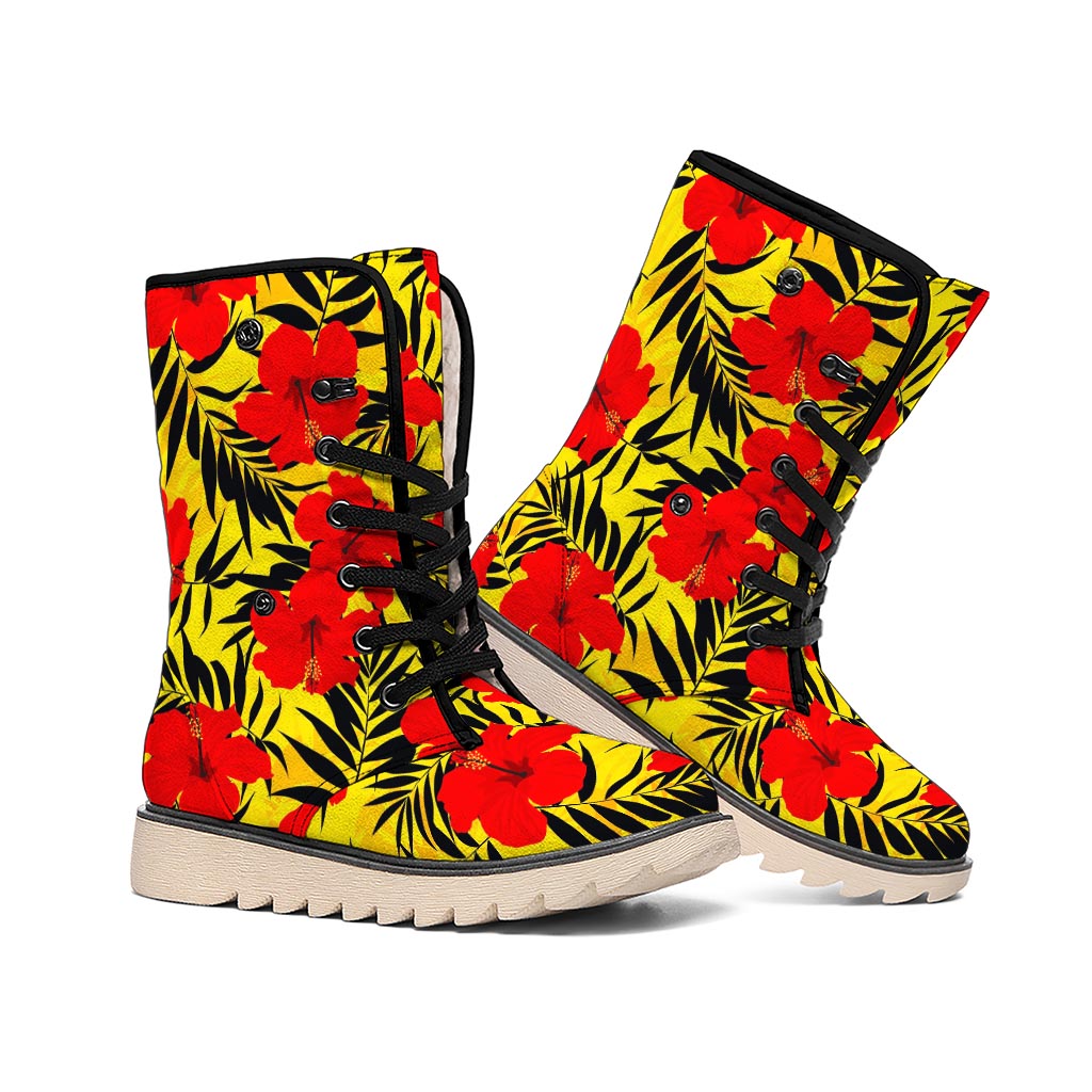 Hawaiian Hibiscus Flowers Pattern Print Winter Boots