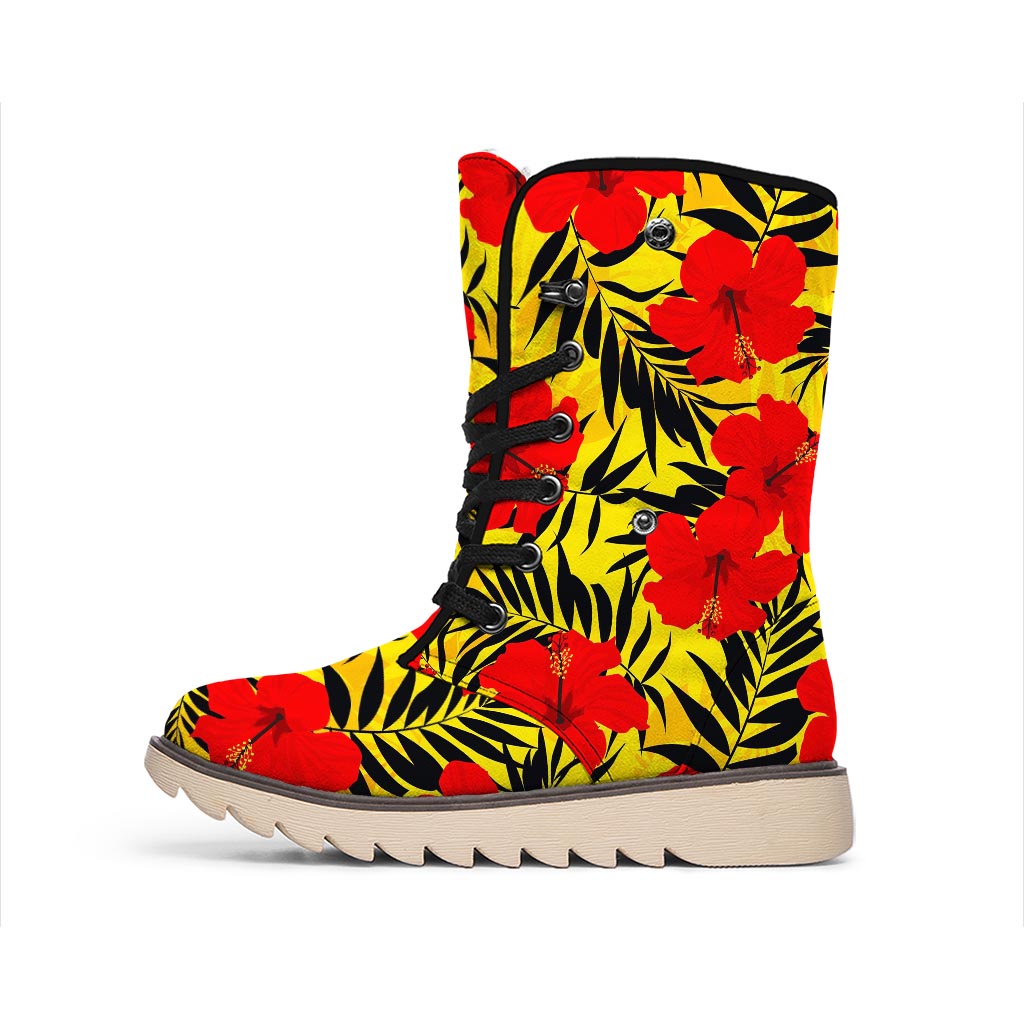 Hawaiian Hibiscus Flowers Pattern Print Winter Boots