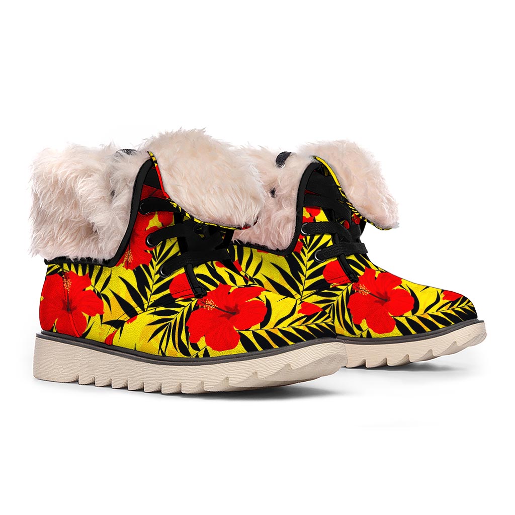 Hawaiian Hibiscus Flowers Pattern Print Winter Boots