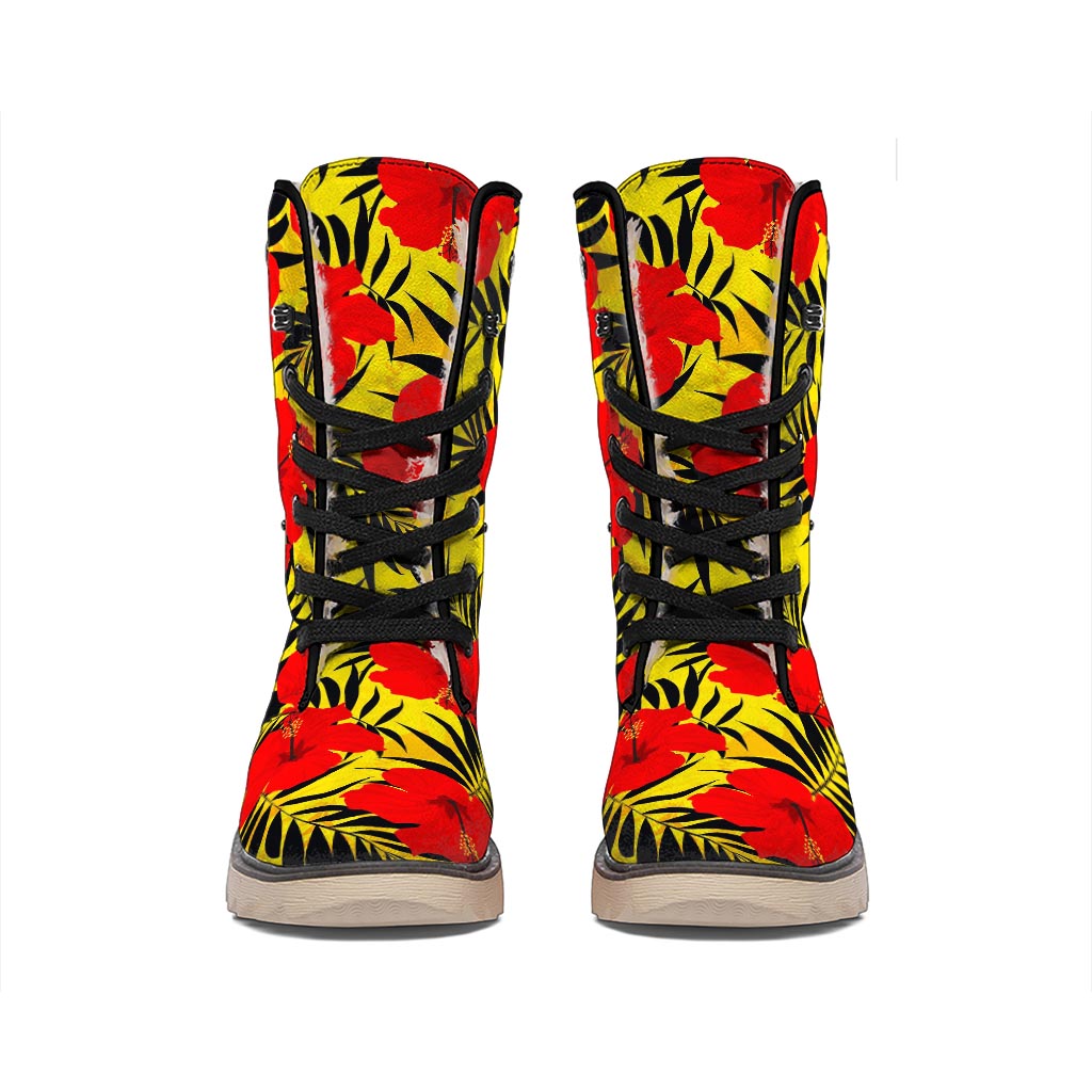 Hawaiian Hibiscus Flowers Pattern Print Winter Boots