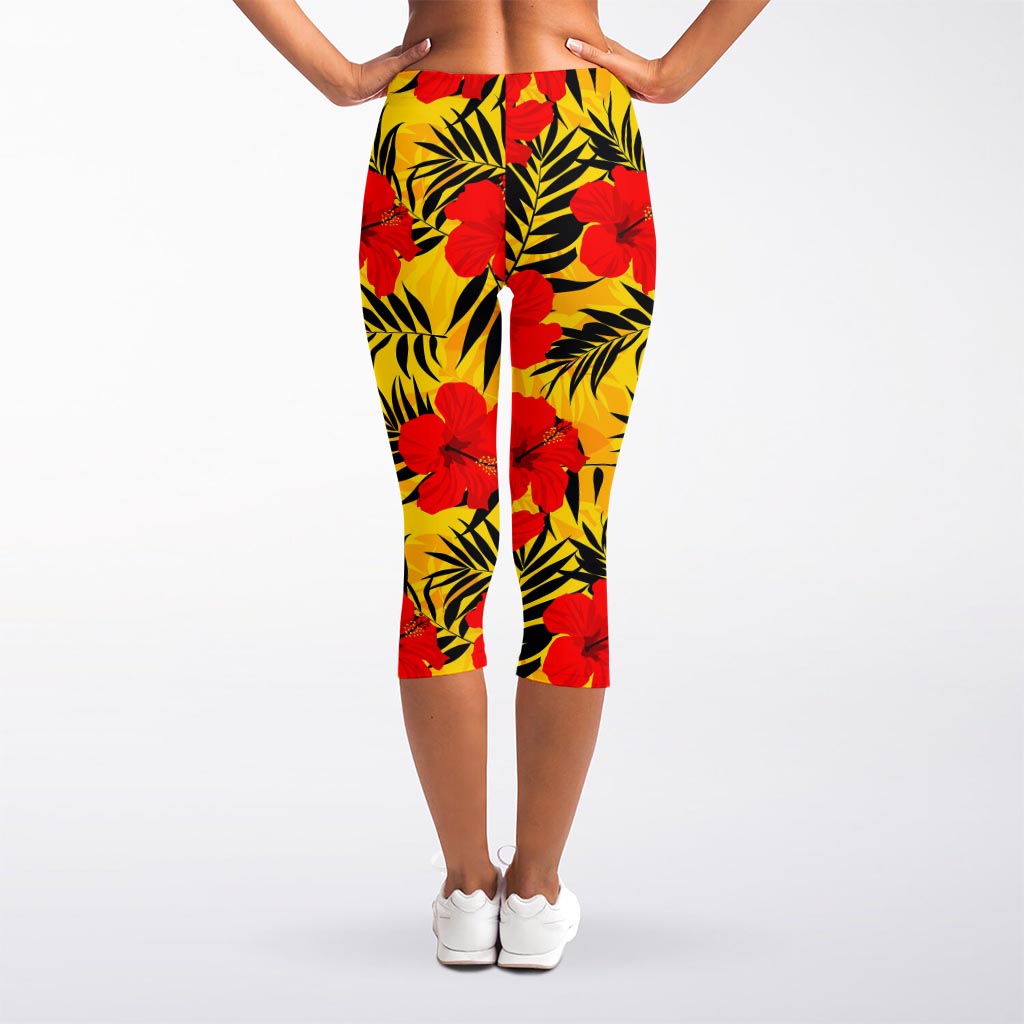 Hawaiian Hibiscus Flowers Pattern Print Women's Capri Leggings