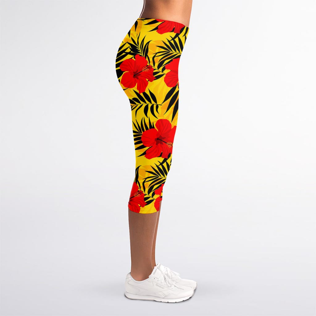 Hawaiian Hibiscus Flowers Pattern Print Women's Capri Leggings