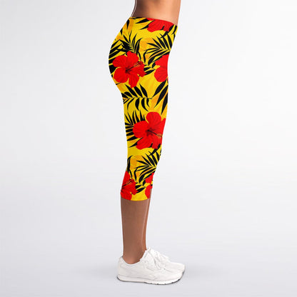 Hawaiian Hibiscus Flowers Pattern Print Women's Capri Leggings