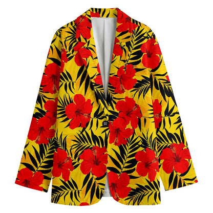Hawaiian Hibiscus Flowers Pattern Print Women's Cotton Blazer