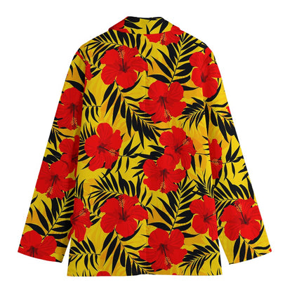 Hawaiian Hibiscus Flowers Pattern Print Women's Cotton Blazer