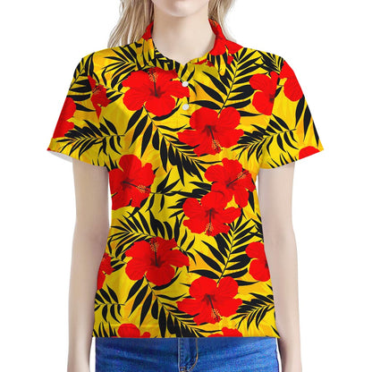 Hawaiian Hibiscus Flowers Pattern Print Women's Polo Shirt