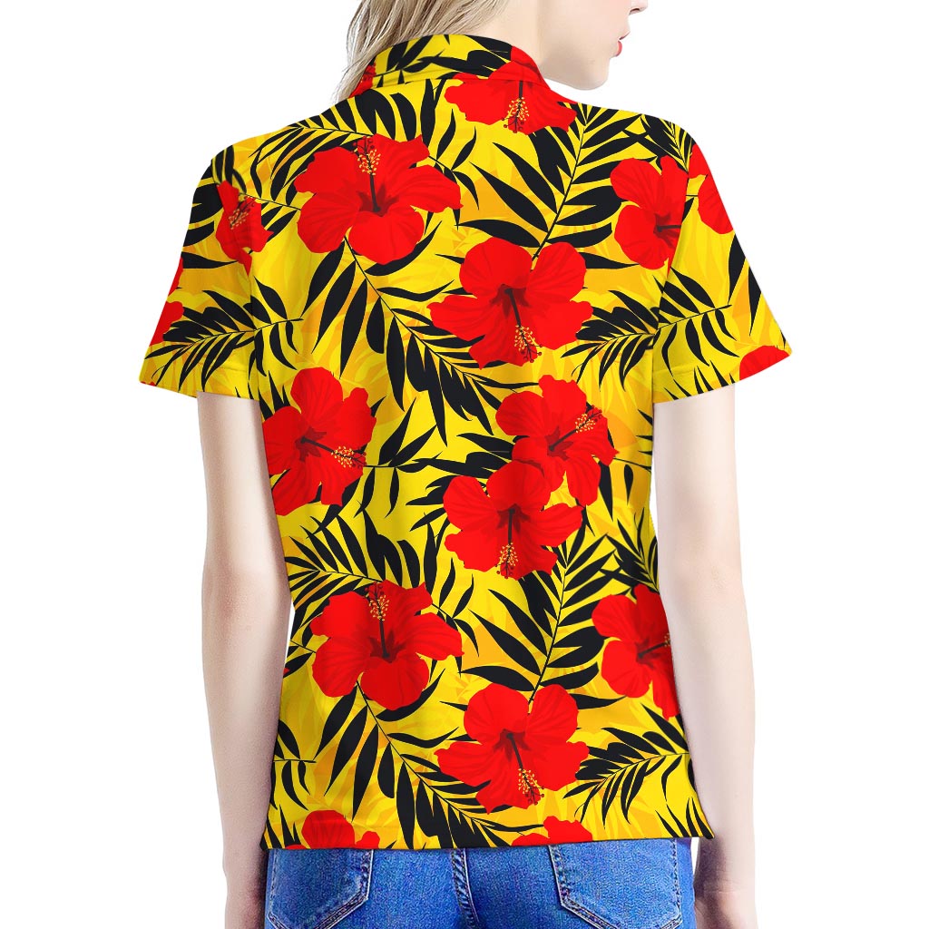 Hawaiian Hibiscus Flowers Pattern Print Women's Polo Shirt