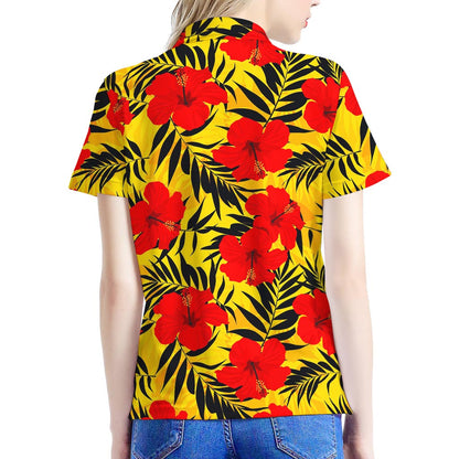 Hawaiian Hibiscus Flowers Pattern Print Women's Polo Shirt