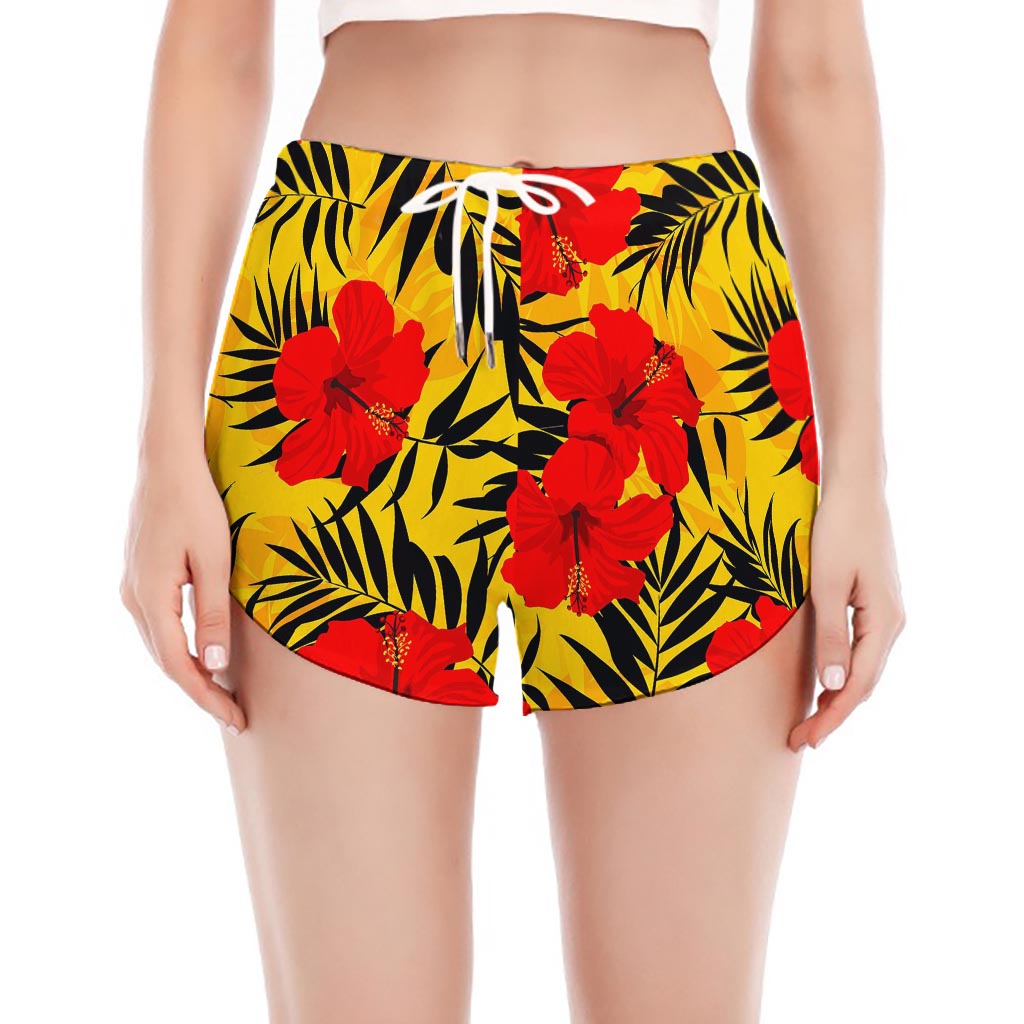 Hawaiian Hibiscus Flowers Pattern Print Women's Split Running Shorts