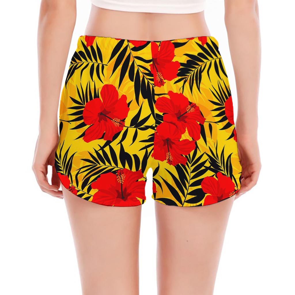 Hawaiian Hibiscus Flowers Pattern Print Women's Split Running Shorts