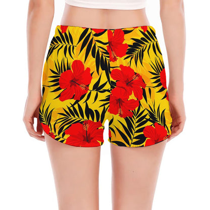 Hawaiian Hibiscus Flowers Pattern Print Women's Split Running Shorts