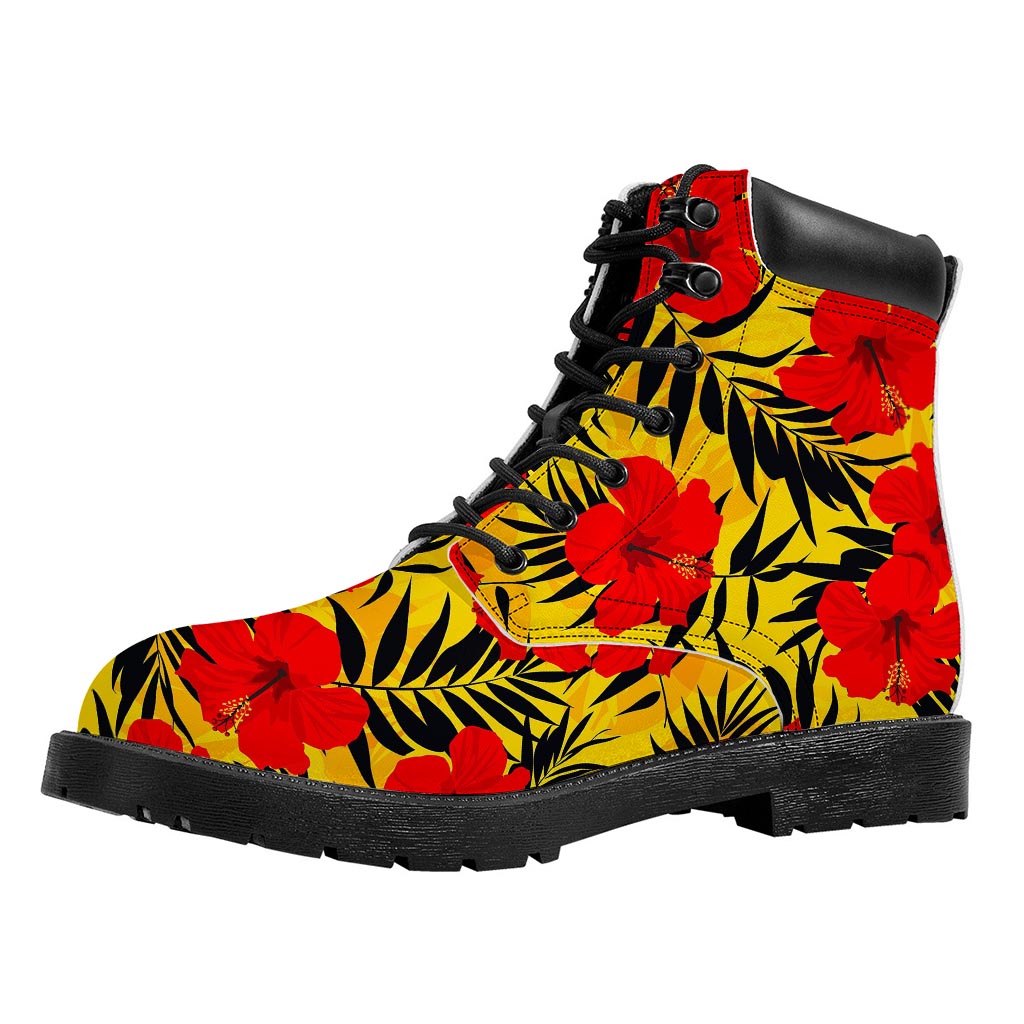 Hawaiian Hibiscus Flowers Pattern Print Work Boots