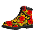 Hawaiian Hibiscus Flowers Pattern Print Padded Collar Lace Up Boots