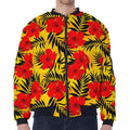 Hawaiian Hibiscus Flowers Pattern Print Zip Sleeve Bomber Jacket