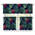 Hawaiian Palm Leaves Pattern Print 3 Piece Kitchen Curtains