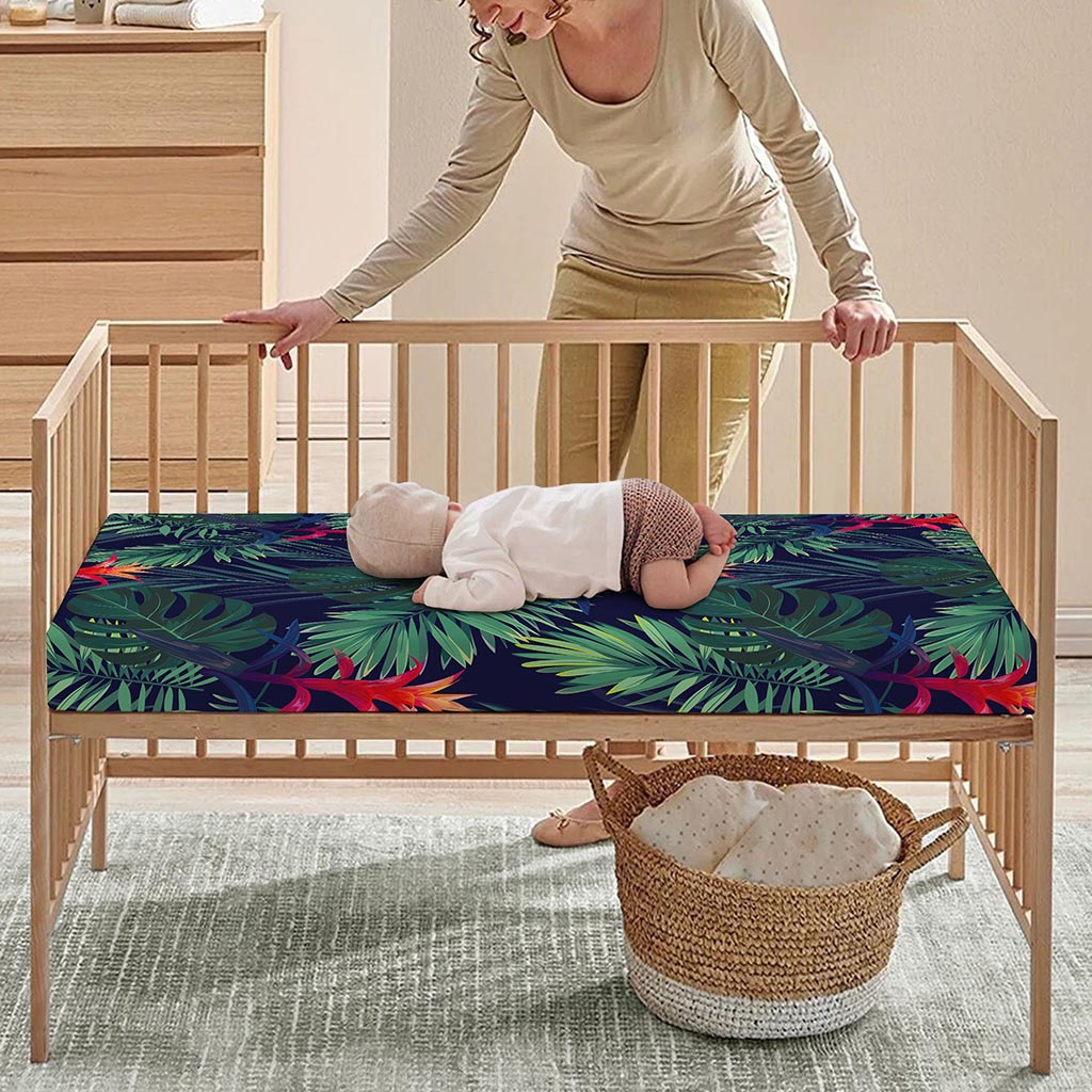 Hawaiian Palm Leaves Pattern Print Baby Crib Sheet