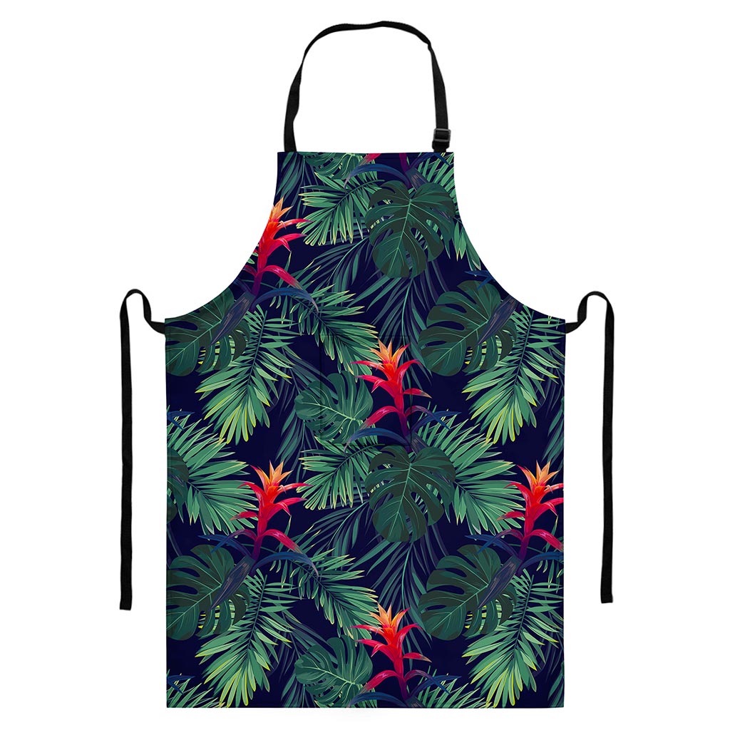 Hawaiian Palm Leaves Pattern Print Bib Apron With Pocket