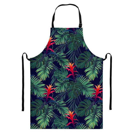 Hawaiian Palm Leaves Pattern Print Bib Apron With Pocket