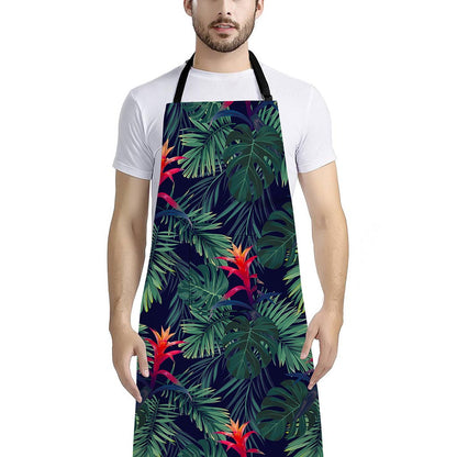 Hawaiian Palm Leaves Pattern Print Bib Apron With Pocket