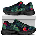 Hawaiian Palm Leaves Pattern Print Black Chunky Shoes