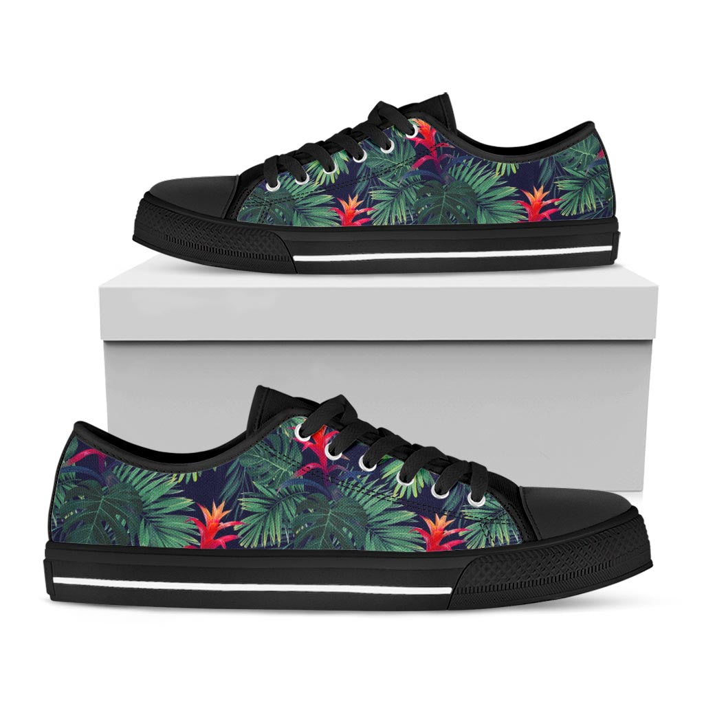 Hawaiian Palm Leaves Pattern Print Black Low Top Sneakers