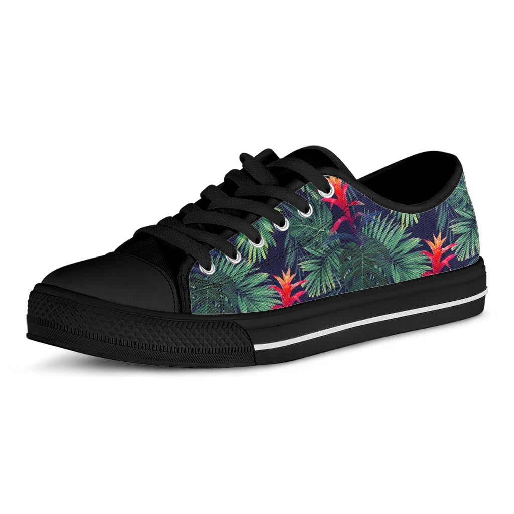 Hawaiian Palm Leaves Pattern Print Black Low Top Sneakers