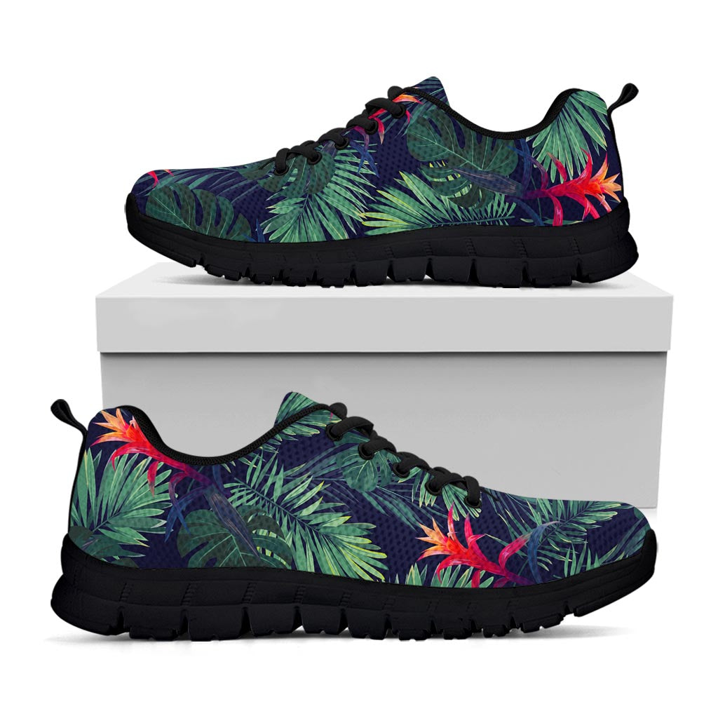 Hawaiian Palm Leaves Pattern Print Black Running Shoes